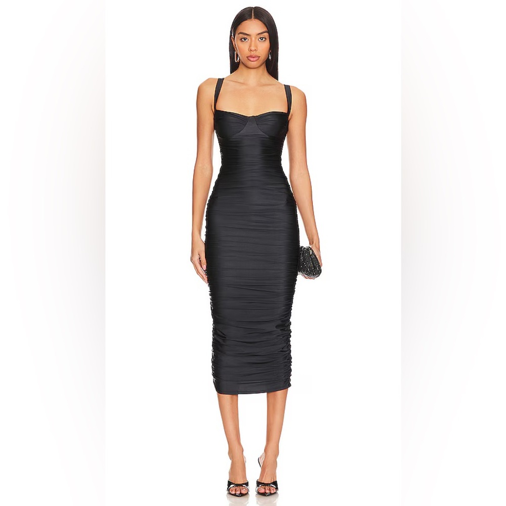 GOOD AMERICAN Bust Cup Midi Dress Ruched in Black Size Medium